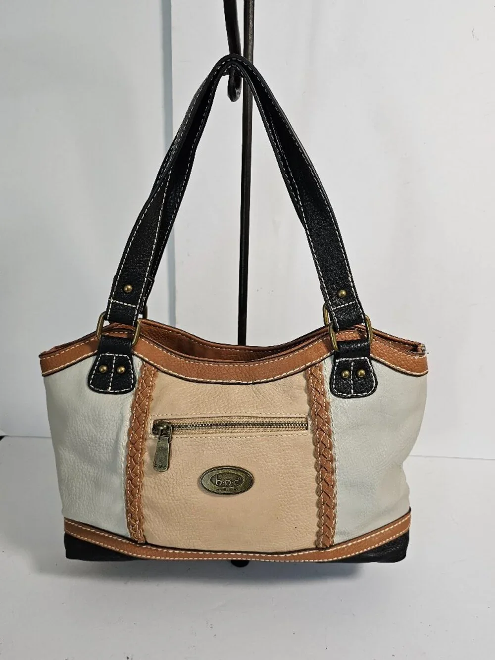 BOC Shoulder Bag Patchwork Boho Faux Leather Brown Black